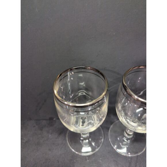 Silver Rimmed Cocktail Glasses Stemware, Set of 2, Midcentury Barware, 4 Oz - Picture 5 of 9